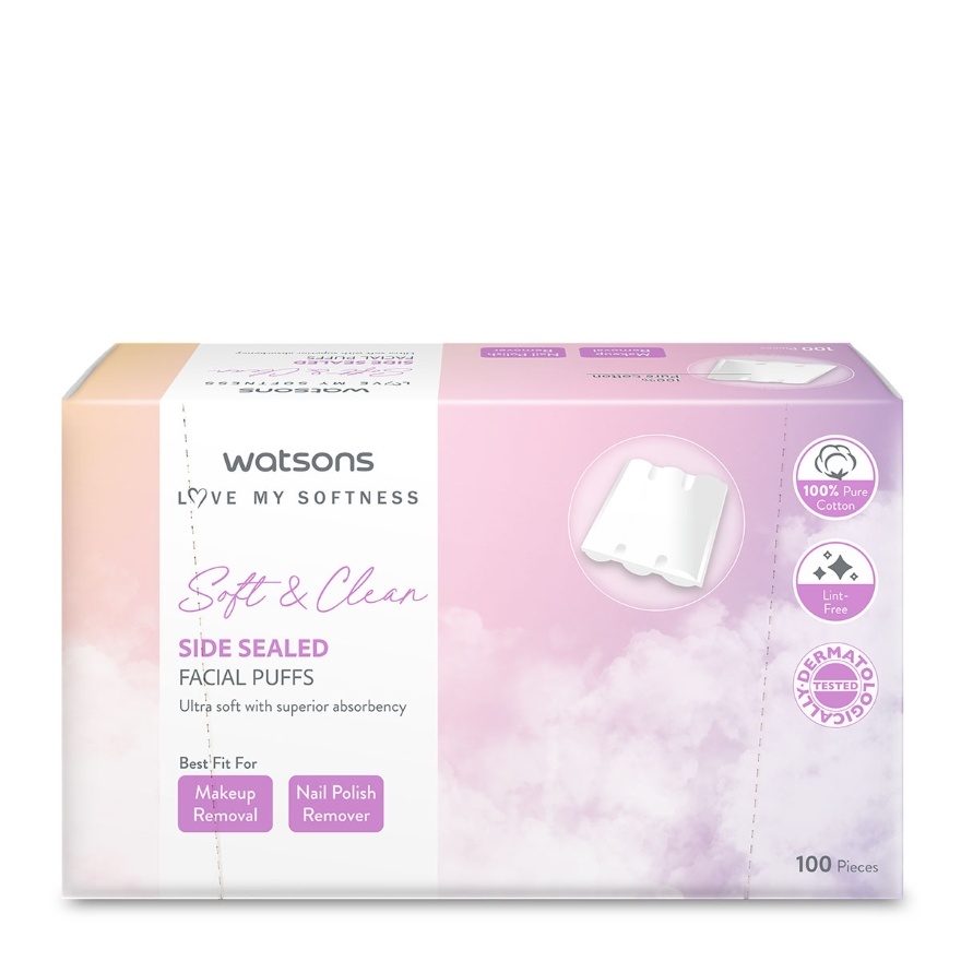 Side Sealed Facial Cotton Puff 100s x 6 pack