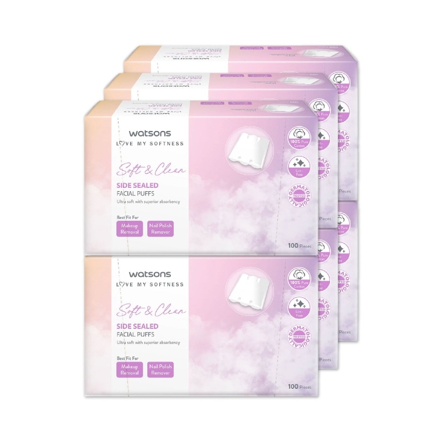 Side Sealed Facial Cotton Puff 100s x 6 pack