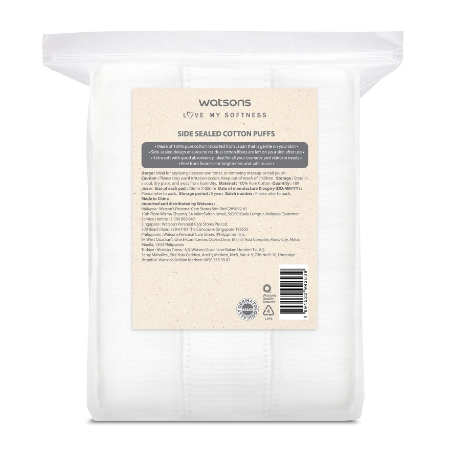 Side Sealed Cotton Puffs 189s x 6 pack