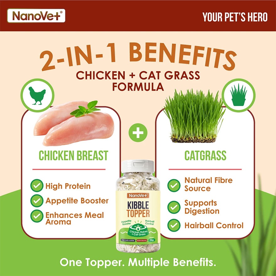 Kibble Topper Chicken Flakes + Cat Grass 70g image