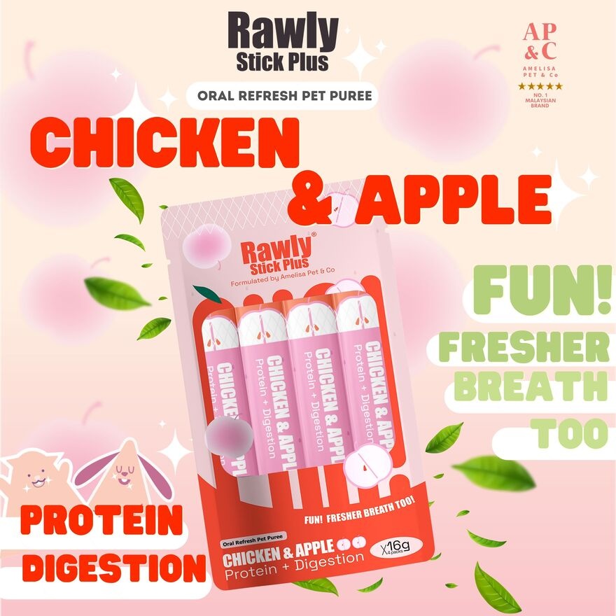 Rawly Stick Plus Oral Refresh Pet Puree Chicken & Apple 4s image