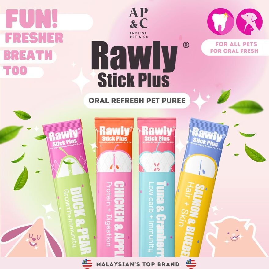 Rawly Stick Plus Oral Refresh Pet Puree Salmon & Blueberry 4s image