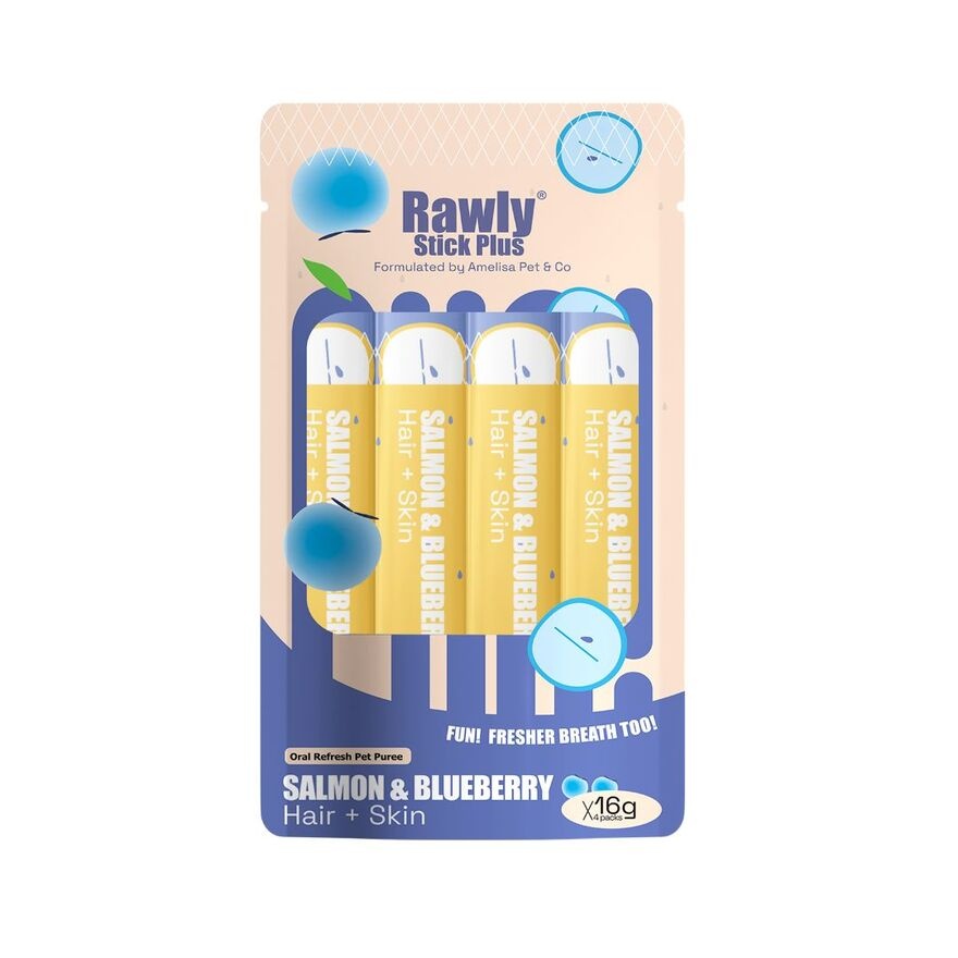 Rawly Stick Plus Oral Refresh Pet Puree Salmon & Blueberry 4s image