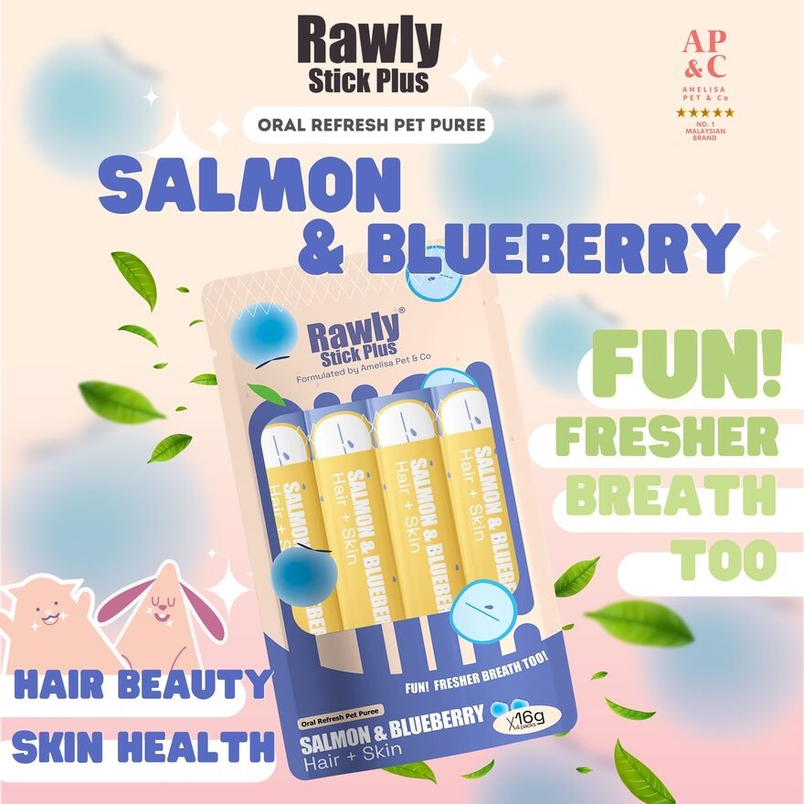Rawly Stick Plus Oral Refresh Pet Puree Salmon & Blueberry 4s image