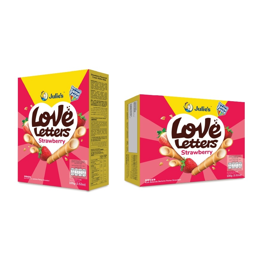 Love Letters Strawberry Flavoured Cream Wafer Rolls 100g image
