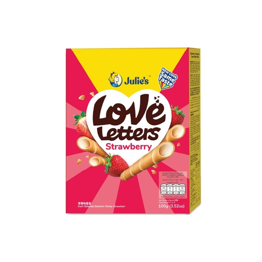Love Letters Strawberry Flavoured Cream Wafer Rolls 100g image