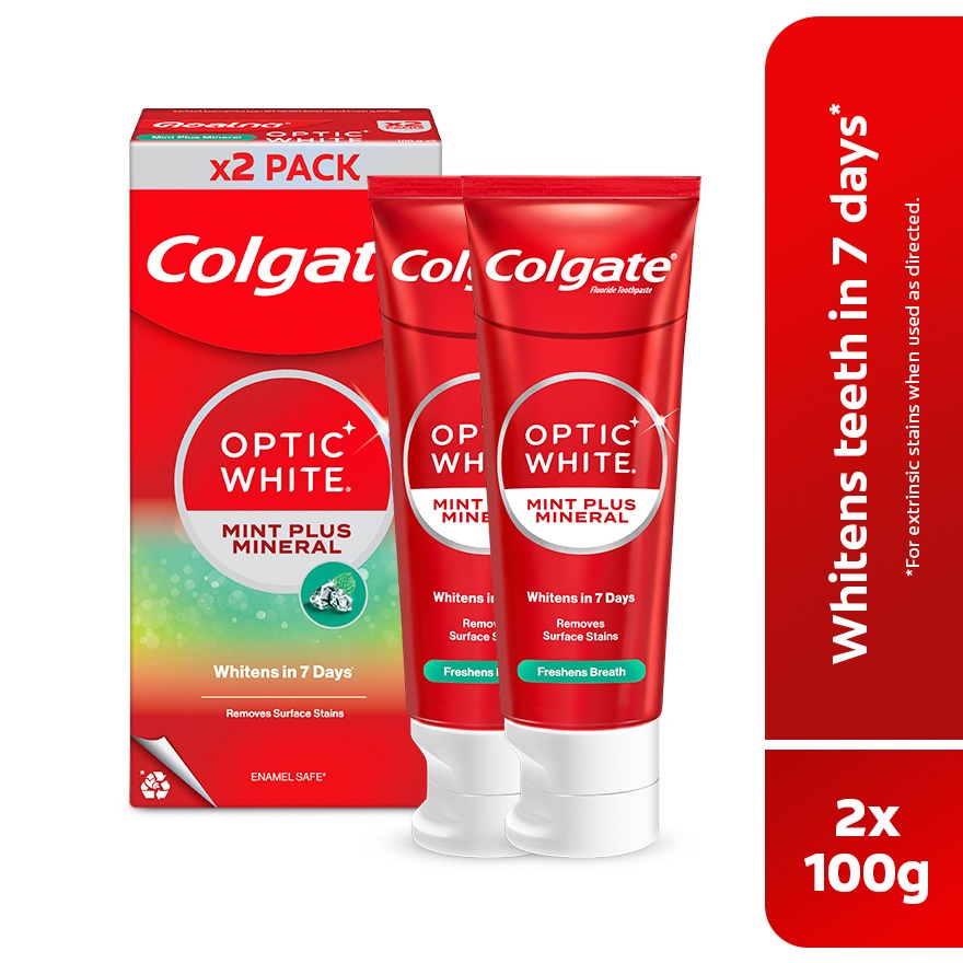 Colgate Optic White Mint Plus Mineral Whitening Toothpaste Valuepack 100g x2 image