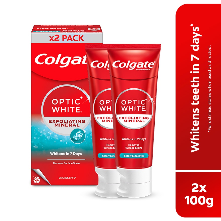 Colgate Optic White Exfoliating Mineral Whitening Toothpaste Value Pack 100gX2 image