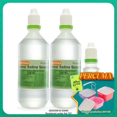 KLEAN & KARE - Normal Saline 2 x 500ml + 100ml