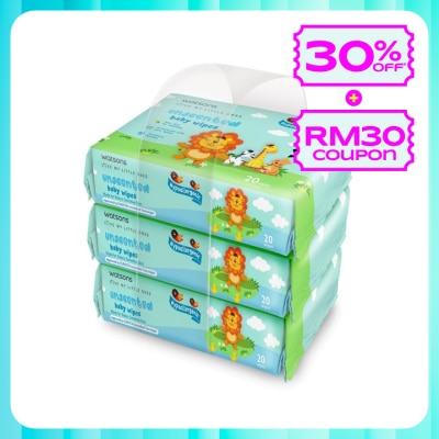 WATSONS WATSONS BABY WIPES UNSCENTED 20SX3