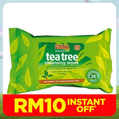BEAUTY FORMULAS Tea Tree Cleansing Wipes 25s