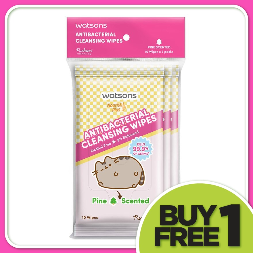 Pusheen Antibacterial Cleansing Wipes-Pine 10SX3