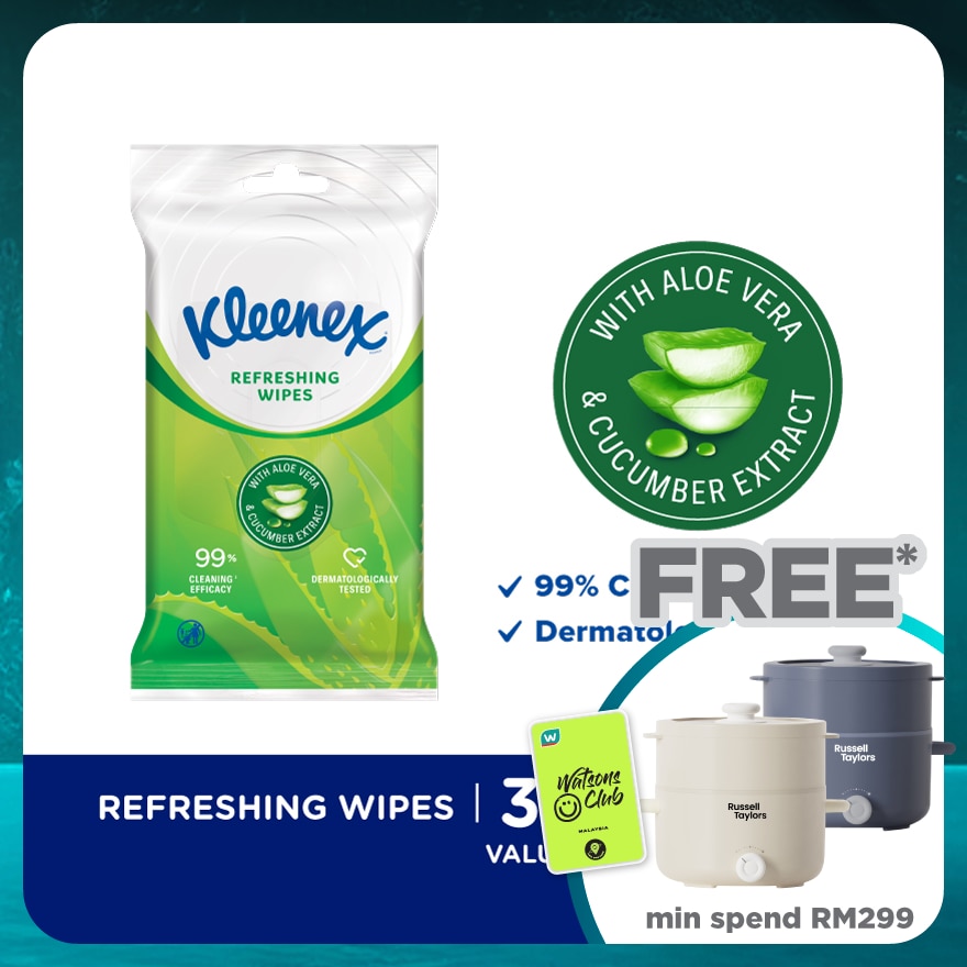 Hand & Face Aloe Wipes 10's x 3