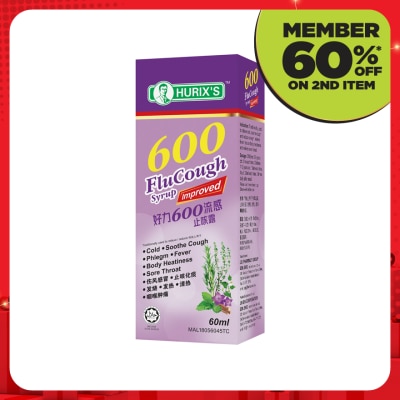 HURIX'S 600 Flu Cough Syrup 60 Milliliter