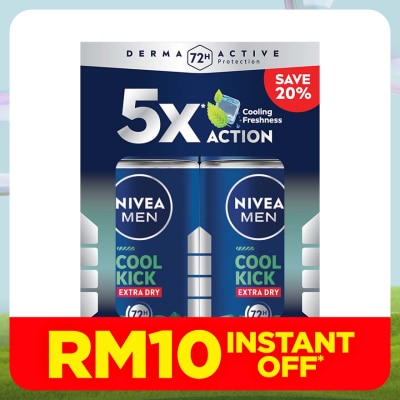 NIVEA FOR MEN Deodorant Roll On Cool Kick Energy Fresh 2x50ml
