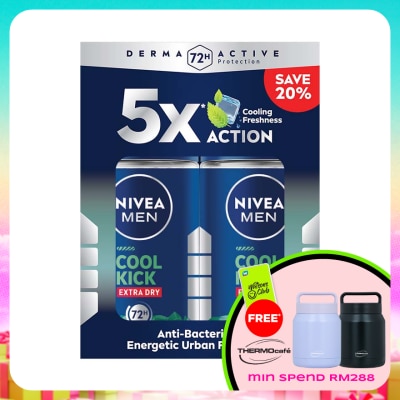 NIVEA FOR MEN - Deodorant Roll On Cool Kick Energy Fresh 2x50ml