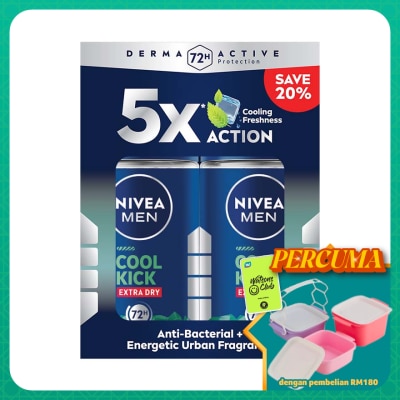 NIVEA FOR MEN - Deodorant Roll On Cool Kick Energy Fresh 2x50ml