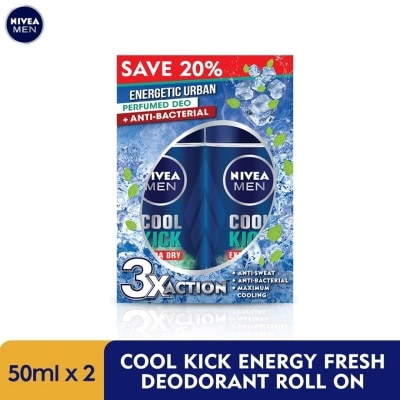 NIVEA FOR MEN Deodorant Roll On Cool Kick Energy Fresh 2x50ml