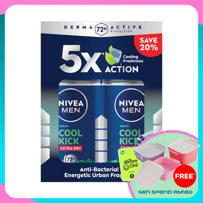 NIVEA FOR MEN Deodorant Roll On Cool Kick Energy Fresh 2x50ml