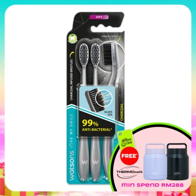 WATSONS - Charcoal Toothbrush Soft 3's