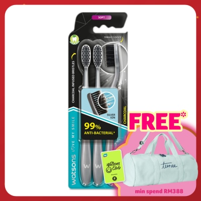 WATSONS Charcoal Toothbrush Soft 3's