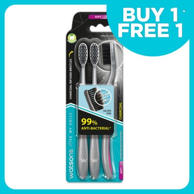 WATSONS Charcoal Toothbrush Soft 3's