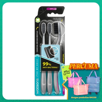 WATSONS Charcoal Toothbrush Soft 3's