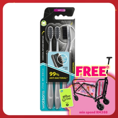 WATSONS Charcoal Toothbrush Soft 3's