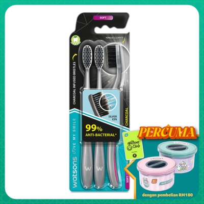 WATSONS Charcoal Toothbrush Soft 3's