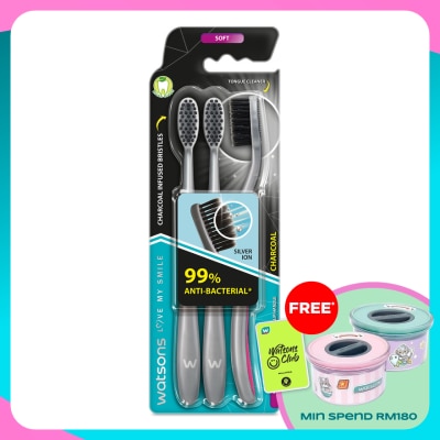 WATSONS Charcoal Toothbrush Soft 3's