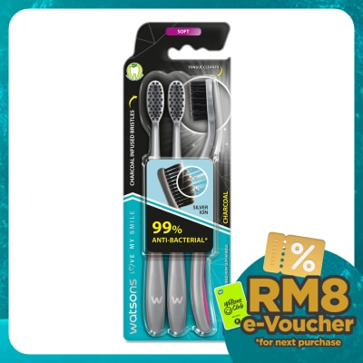WATSONS Charcoal Toothbrush Soft 3's