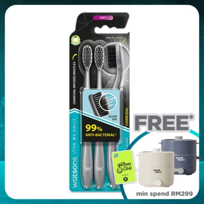 WATSONS Charcoal Toothbrush Soft 3's