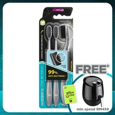 WATSONS Charcoal Toothbrush Soft 3's