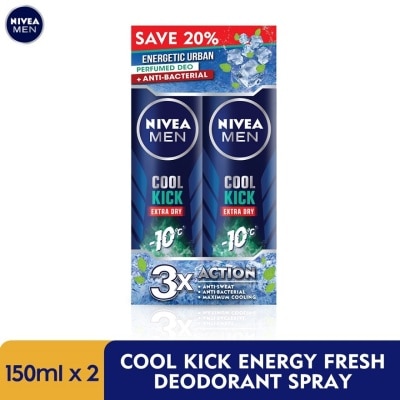 NIVEA FOR MEN Deodorant Spray Cool Kick Energy Fresh 2x150ml