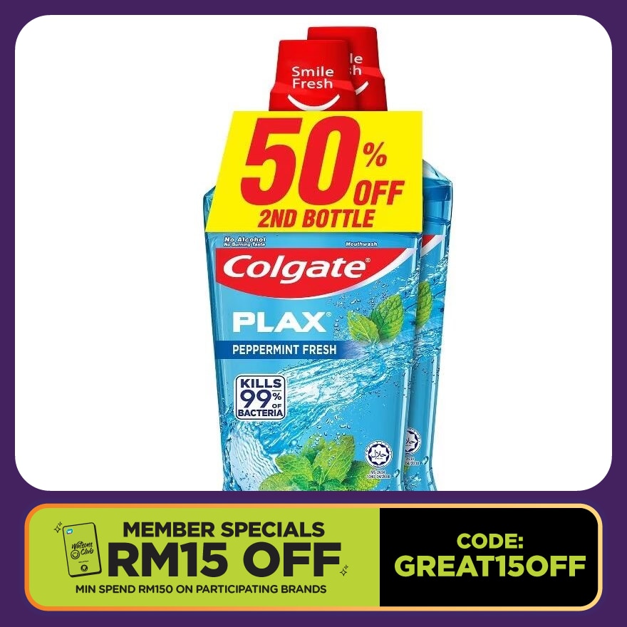Plax Peppermint Mouthwash 2x750ml Valuepack