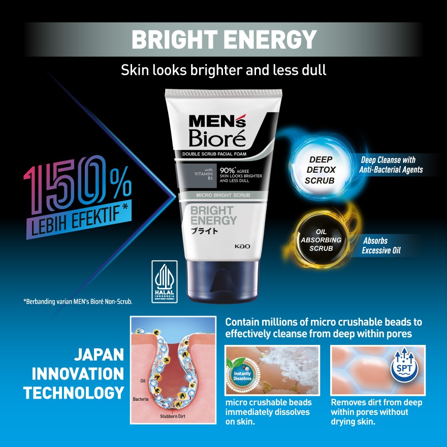 Men'S Double Scrub Bright Clean Facial Foam 100g Face Wash image