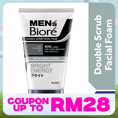 MEN'S BIORE Men'S  Double Scrub Bright Clean Facial Foam 100g Face Wash