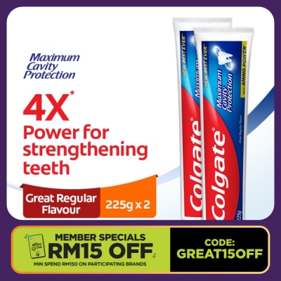 COLGATE Max Cavity Protect Toothpaste Great Regular 2x225g