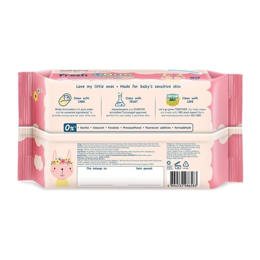 Baby Wipes Fresh Hypoallergenic 90's