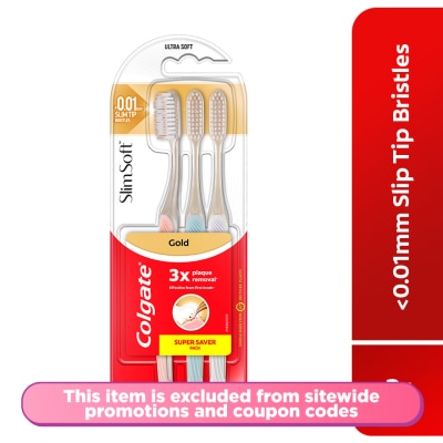 COLGATE Colgate SlimSoft Charcoal Gold Toothbrush Valuepack 3s (Ultra Soft)