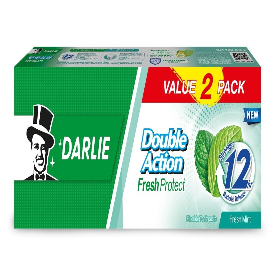 Double Action Bacteria Fresh Protect Fresh Mint Toothpaste 2x180g