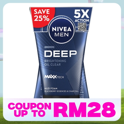 NIVEA FOR MEN DEEP White Oil Clear Mud Foam Twin Pack 2x100g