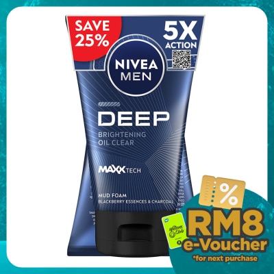 NIVEA FOR MEN DEEP White Oil Clear Mud Foam Twin Pack 2x100g