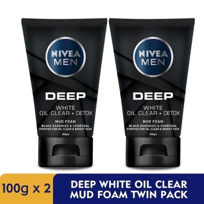 NIVEA FOR MEN DEEP White Oil Clear Mud Foam Twin Pack 2x100g