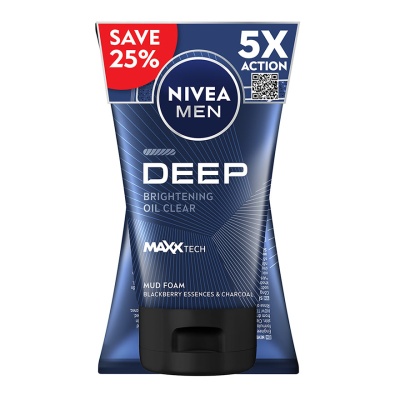 NIVEA FOR MEN - DEEP White Oil Clear Mud Foam Twin Pack 2x100g image