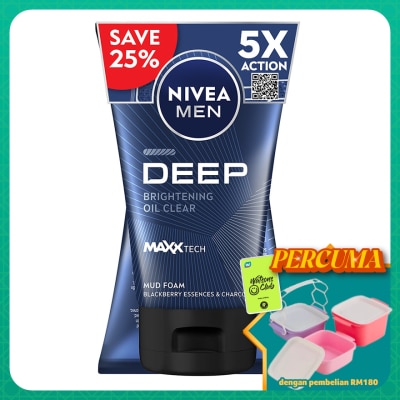 NIVEA FOR MEN - DEEP White Oil Clear Mud Foam Twin Pack 2x100g