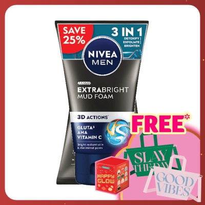 NIVEA FOR MEN Extra Bright Mud Foam Twin Pack 2x100g