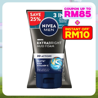 NIVEA FOR MEN Extra Bright Mud Foam Twin Pack 2x100g
