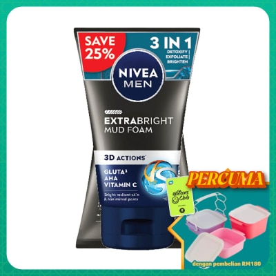 NIVEA FOR MEN - Extra Bright Mud Foam Twin Pack 2x100g