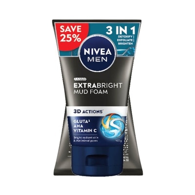 NIVEA FOR MEN Extra Bright Mud Foam Twin Pack 2x100g